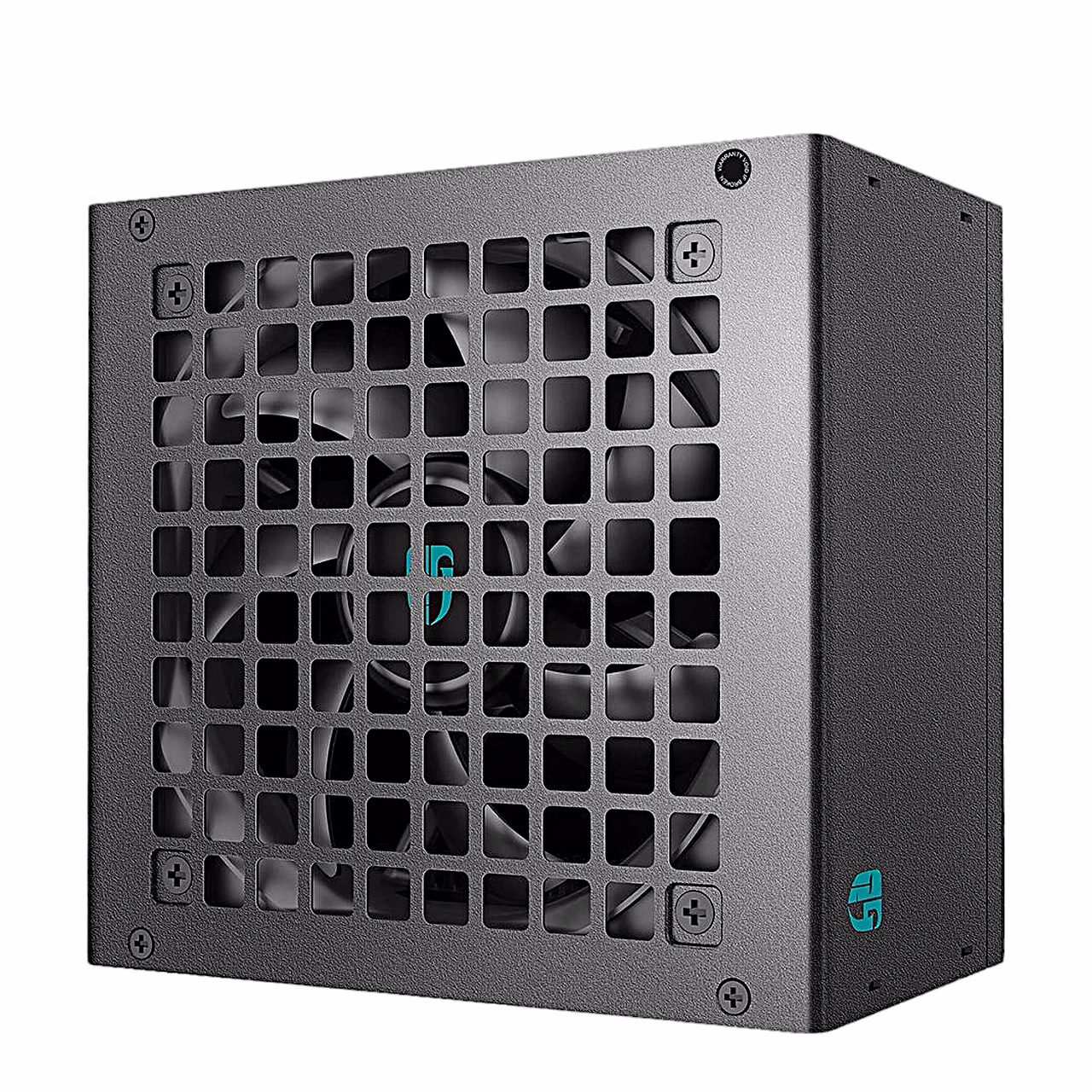 Must toiteplokk DeepCool PQ850G ventilaatori võrega külg viltu eestvaates