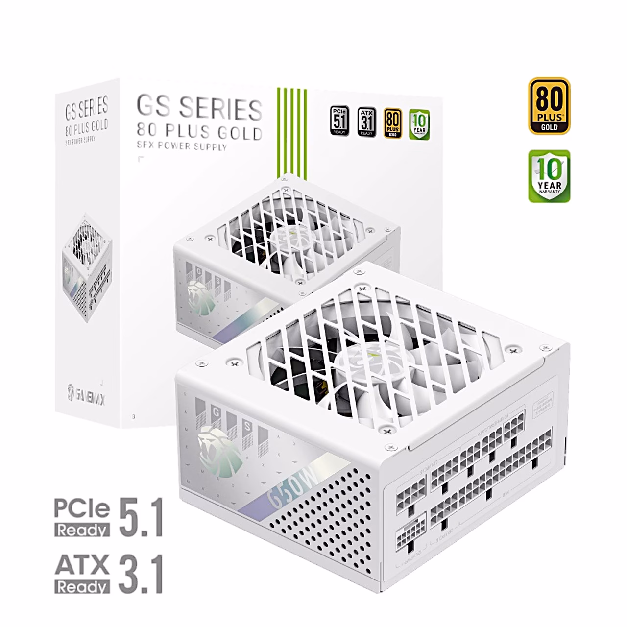 Gamemax GS 650G WH valge SFX-toiteplokk ja GS-seeria karp