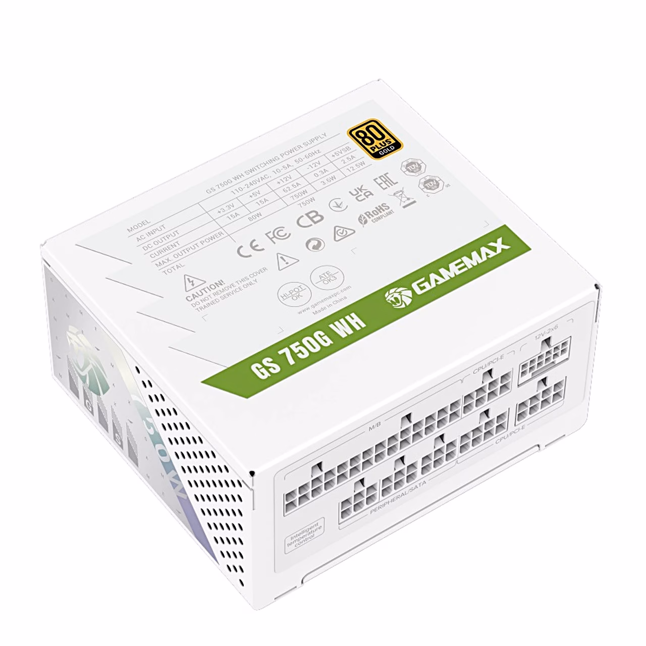 750 W toiteplokk Gamemax GS 750G WH andmesildiga külg