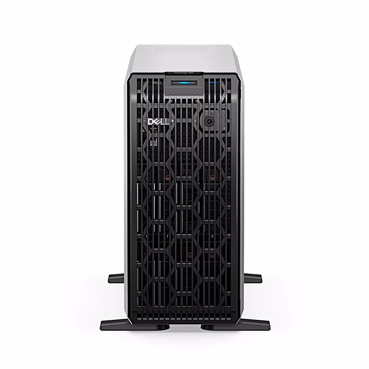 Dell PowerEdge T360 server otse eest, must kuusnurkse mustriga esipaneel