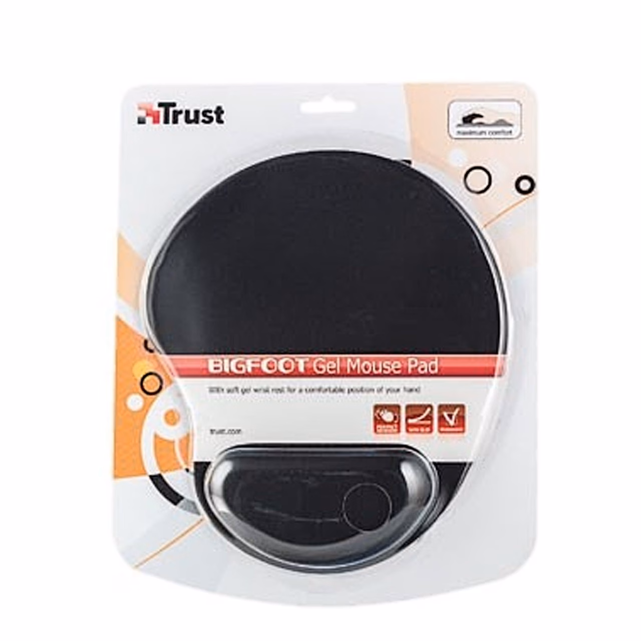 Hiirematt Trust Bigfoot Gel Mouse Pad müügipakendis, randmetugi nähtav