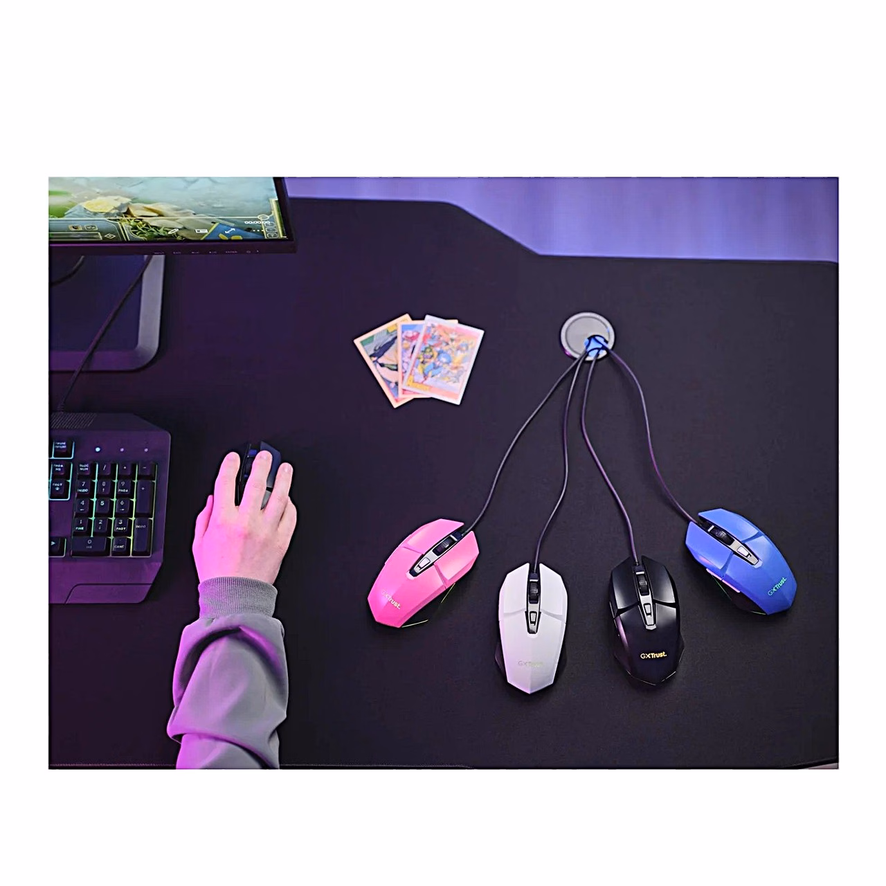 Trust GXT 109W Felox 6400 DPI valge optiline mängurihiir 6 programmeeritava nupu ja RGB-valgustusega, juhtmega USB, paremakäeline