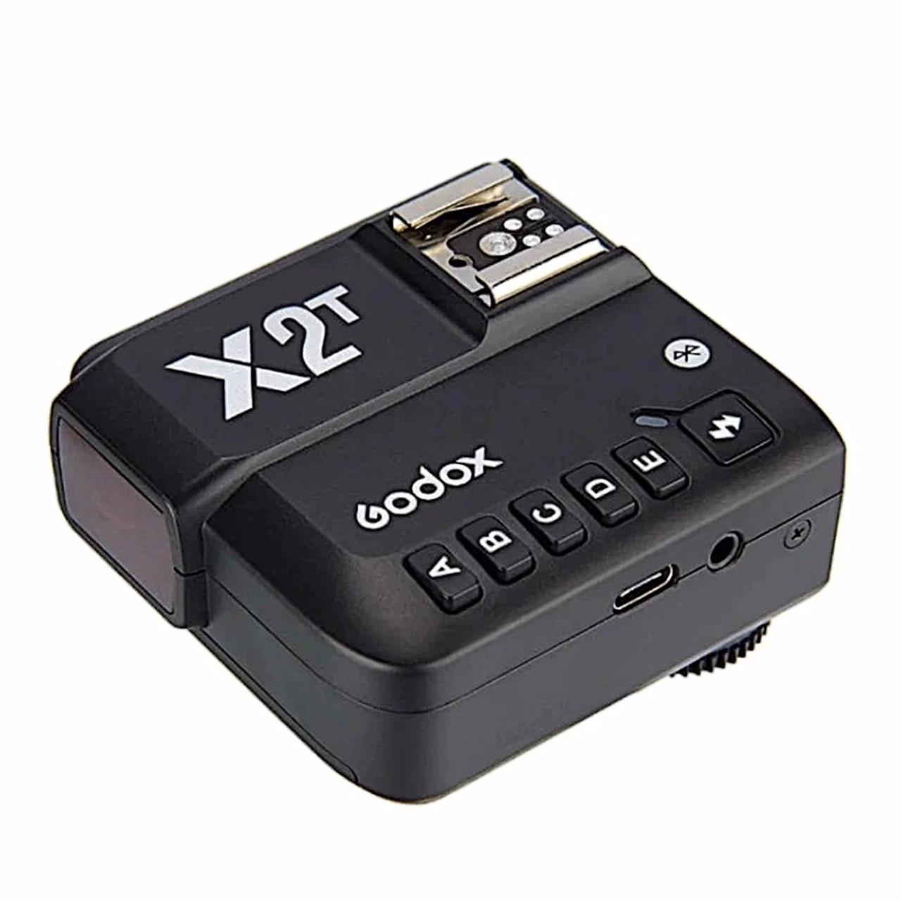 Godox X2T-S päästiku esikülg USB-C-pesa ja grupinuppudega