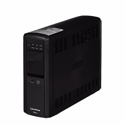 UPS CyberPower CP1350EPFCLCD eest ja küljelt, esipaneelil ekraan ja USB-pesad