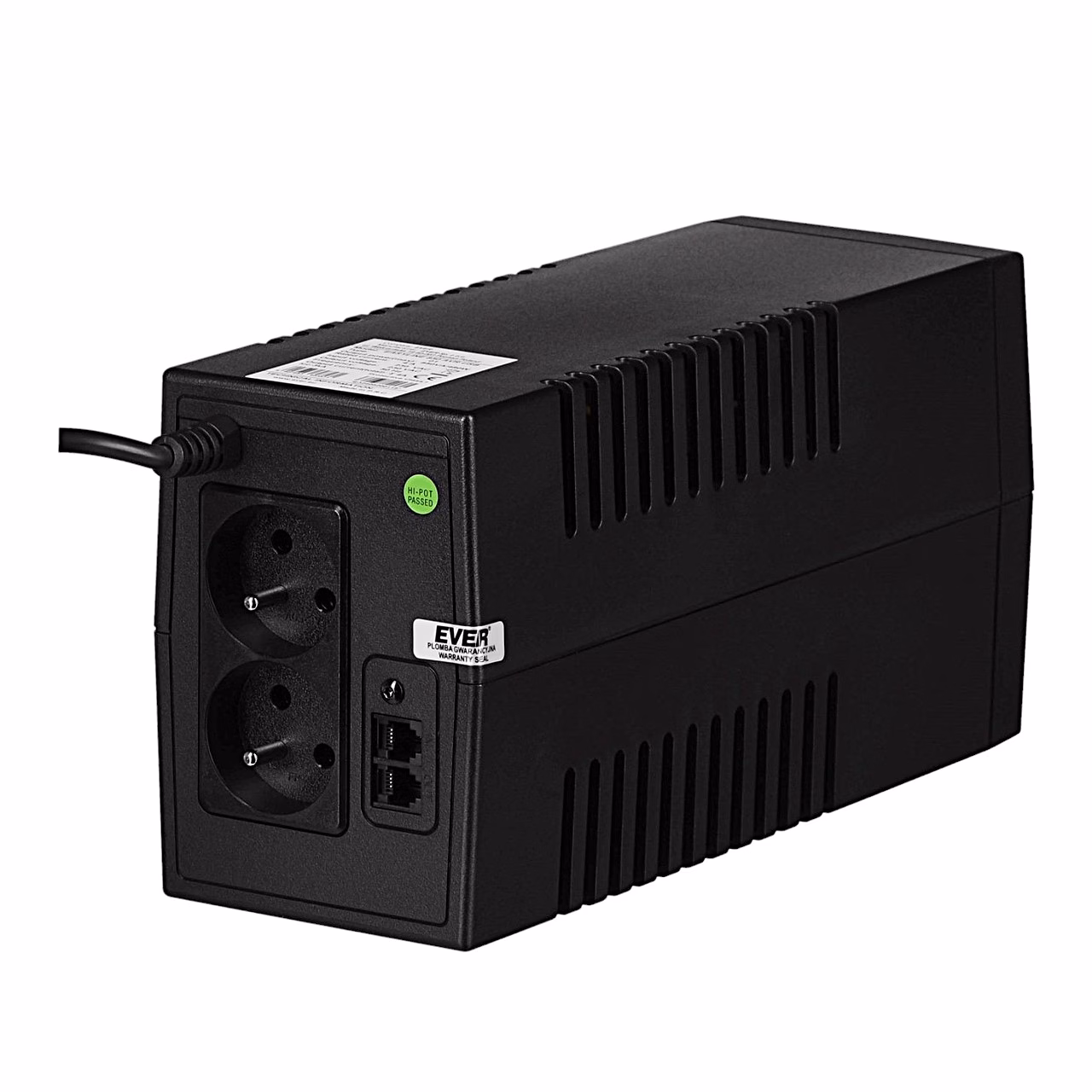 UPS-i EVER EASYLINE 850 AVR USB tagakülg kahe pistikupesa ja RJ11-pesadega
