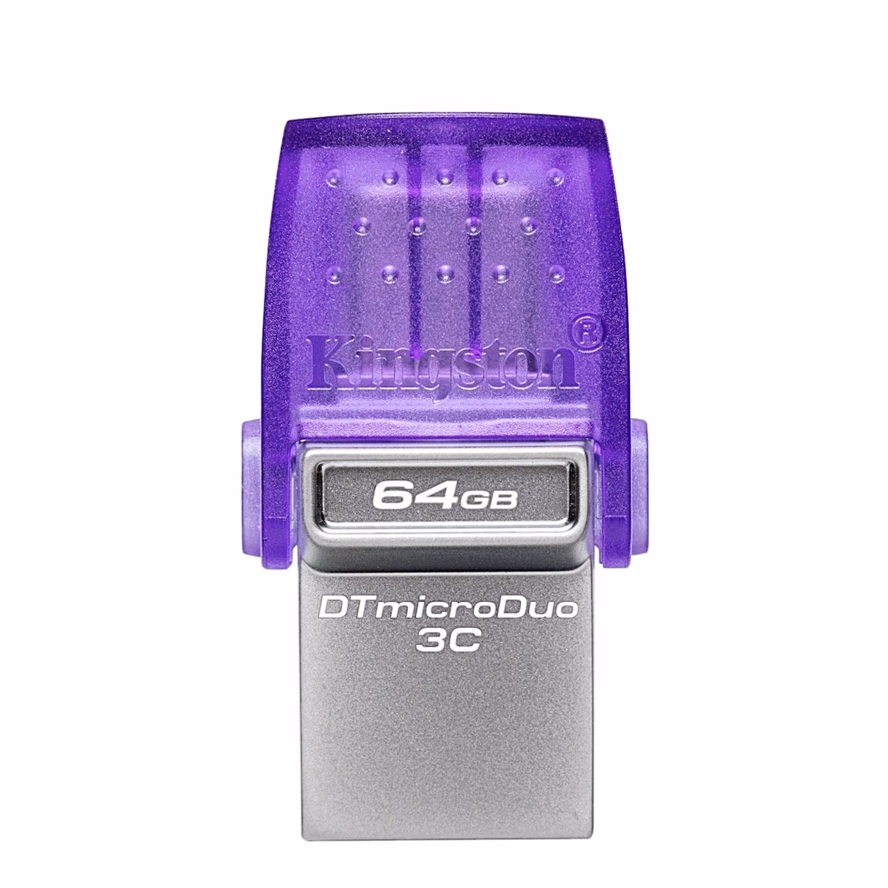 Lilla-hõbedane USB-mälupulk Kingston DataTraveler microDuo 3C, eestvaade