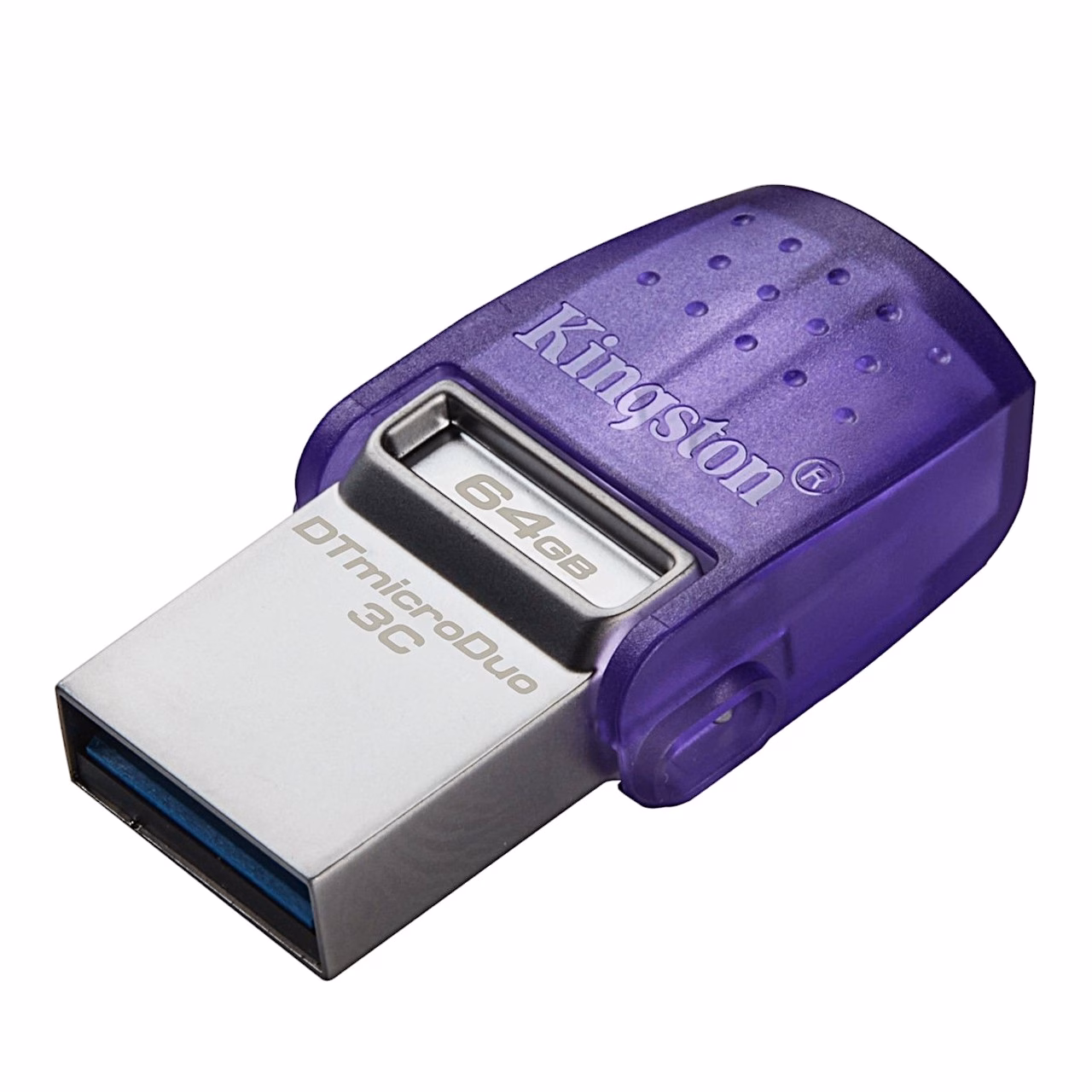 Kingston DataTraveler microDuo 3C metallist USB-A-pistik ja lilla kork
