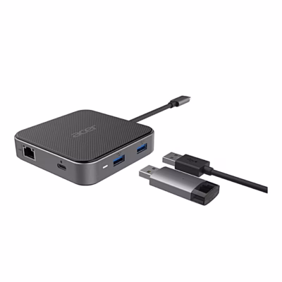 Dokkimisjaama Acer 7-in-1 USB-A-portidesse ühendatud kaks mälupulka