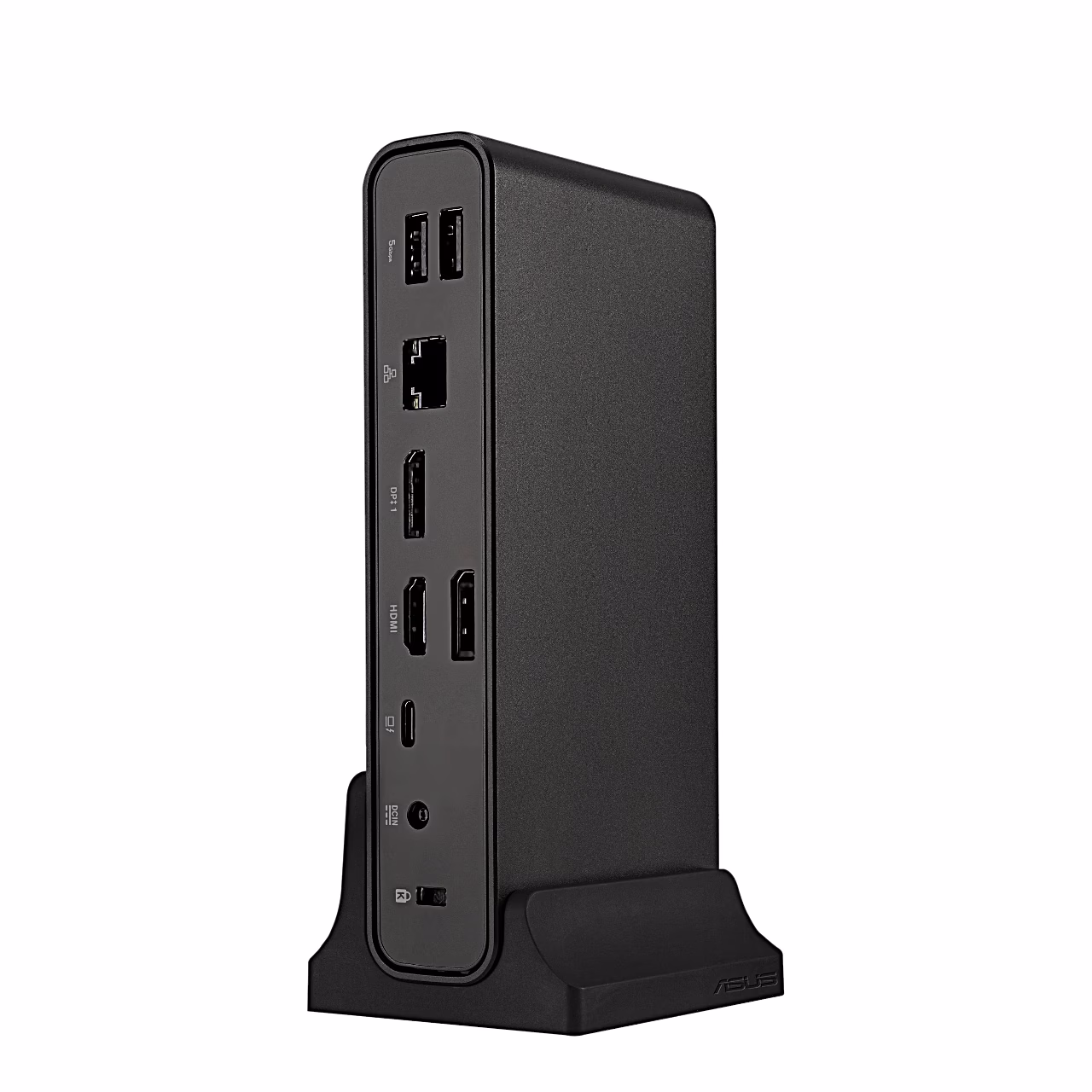 ASUS DC301 Duo dokkimisjaama tagapaneel alusel, USB-A-, RJ-45- ja videopordid