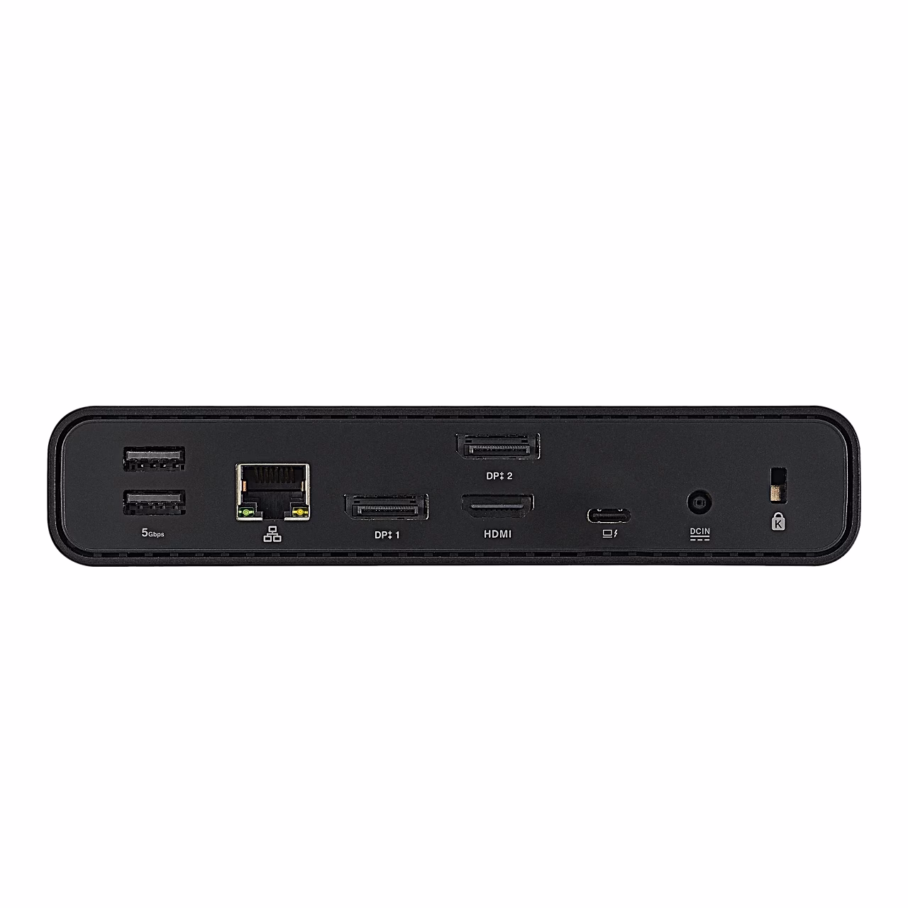 Dokkimisjaama ASUS DC301 Duo tagapaneel: USB-A, RJ-45, DisplayPort, HDMI ja toitepesa