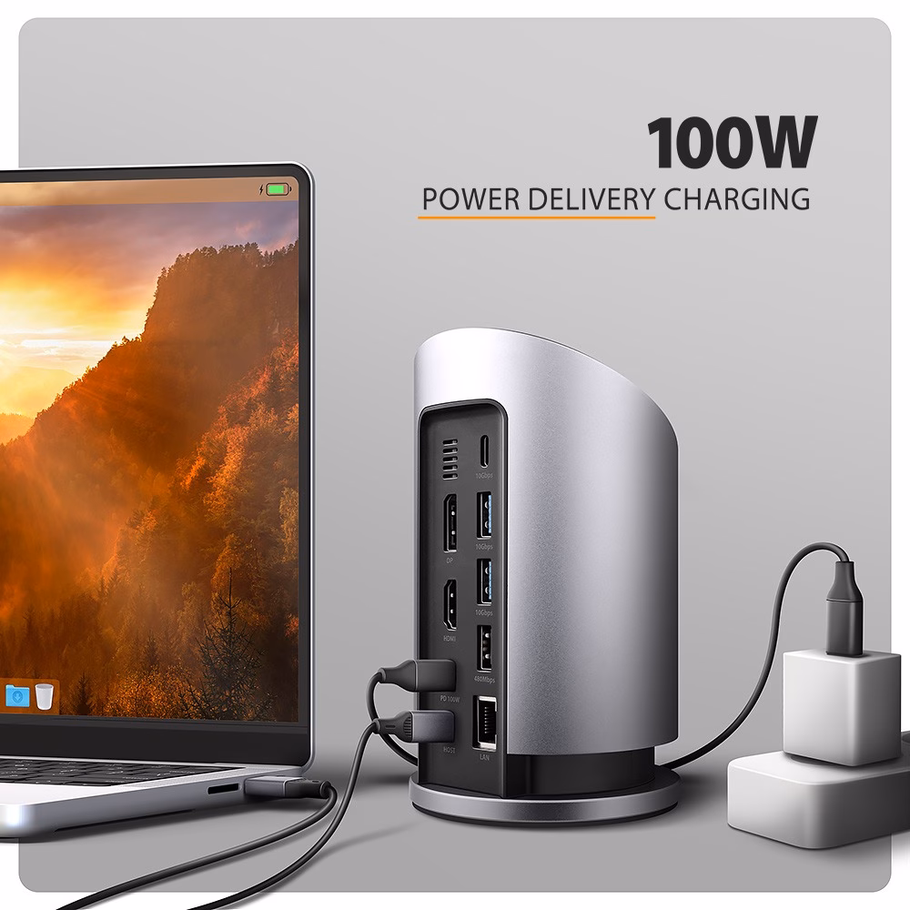 Sülearvuti laadimine 100 W PD-laadijaga AXAGON HMC-WL9 kaudu