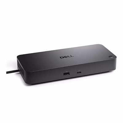 Must USB-C-dokkimisjaam Dell Pro Dock WD25 eestvaates USB-A- ja USB-C-pordiga
