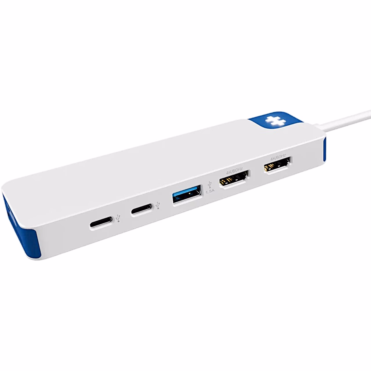 Hyper HyperDrive Flex HD4103BUGL esikülg kahe HDMI-, USB-A- ja kahe USB-C-pordiga