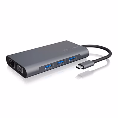 USB-C-dokkimisjaam ICY BOX IB-DK4040-CPD, üldvaade USB-A-portide ja kaabliga
