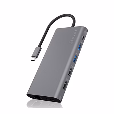 USB-C-dokkimisjaam ICY BOX IB-DK4050-CPD kinnitatud kaabli ja külgportidega