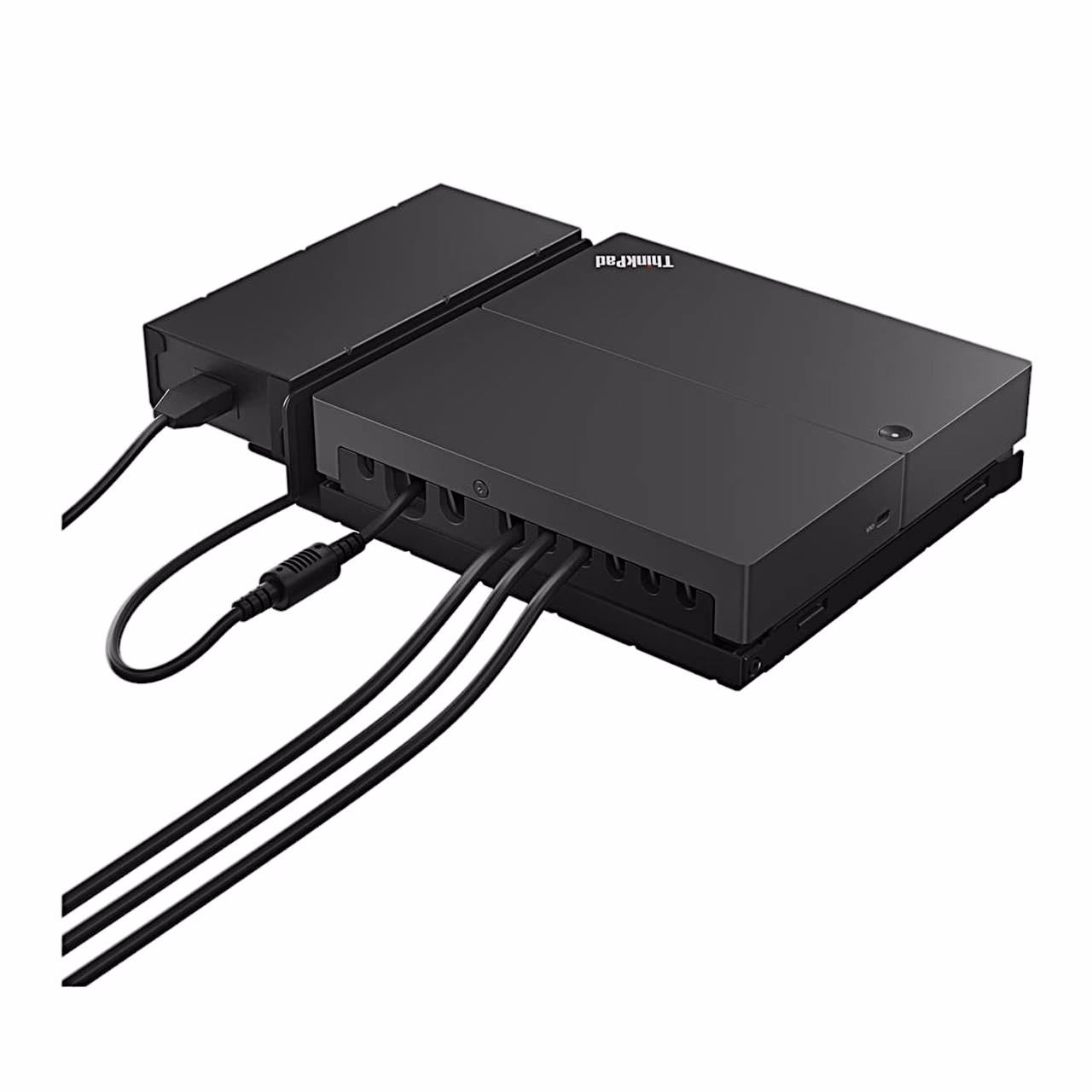 Lenovo ThinkSmart SmartDock tagant ühendatud toite- ja andmekaablitega