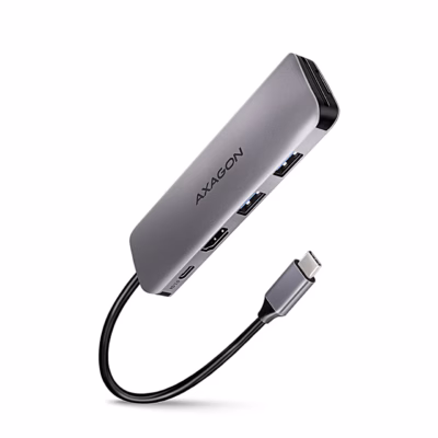 Hall alumiiniumist USB-C-jagaja AXAGON HMC-5 kaardus püsikaabli ja USB-C-pistikuga