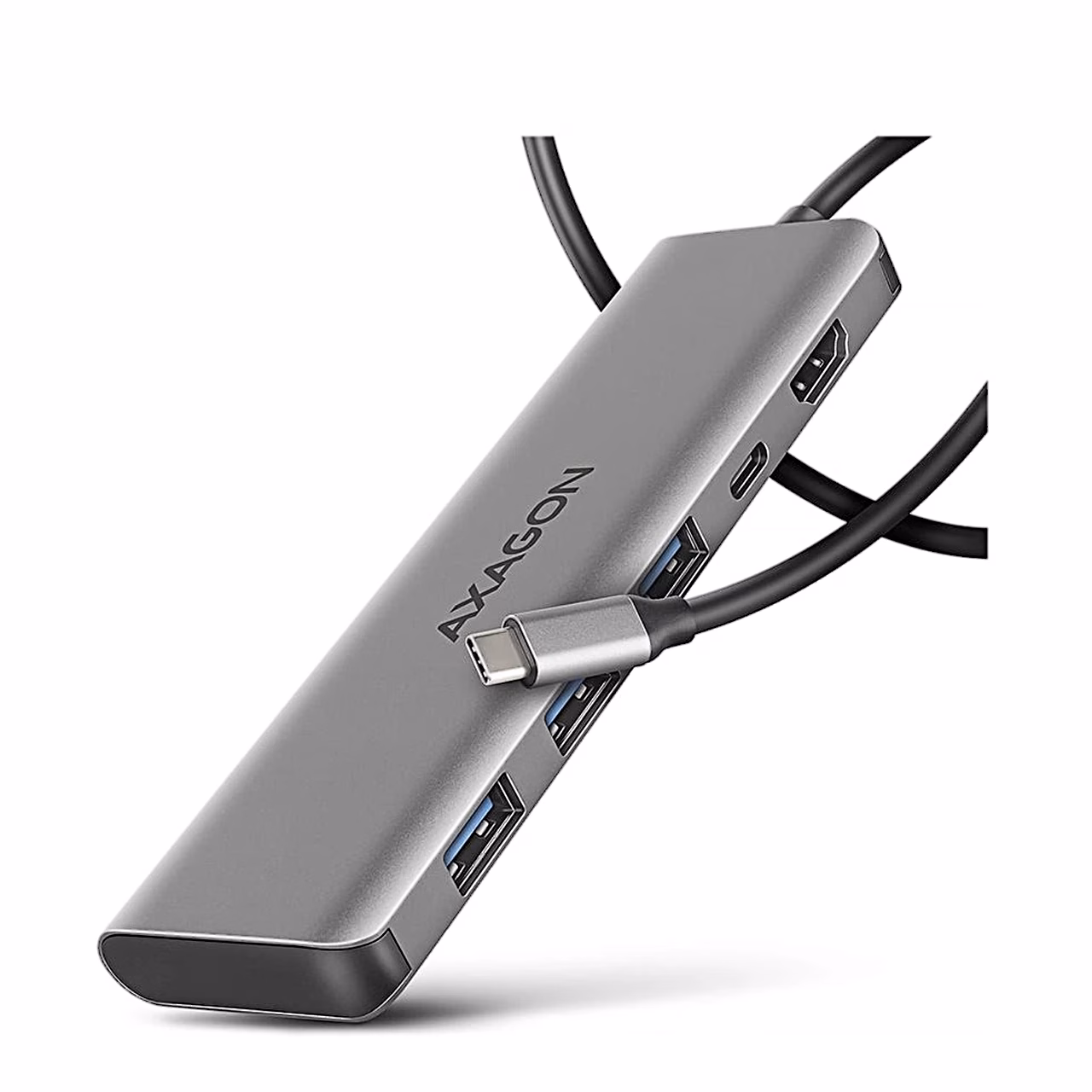Hall USB-C-jagaja AXAGON HMC-5H püsikaabli ja USB-C-pistikuga