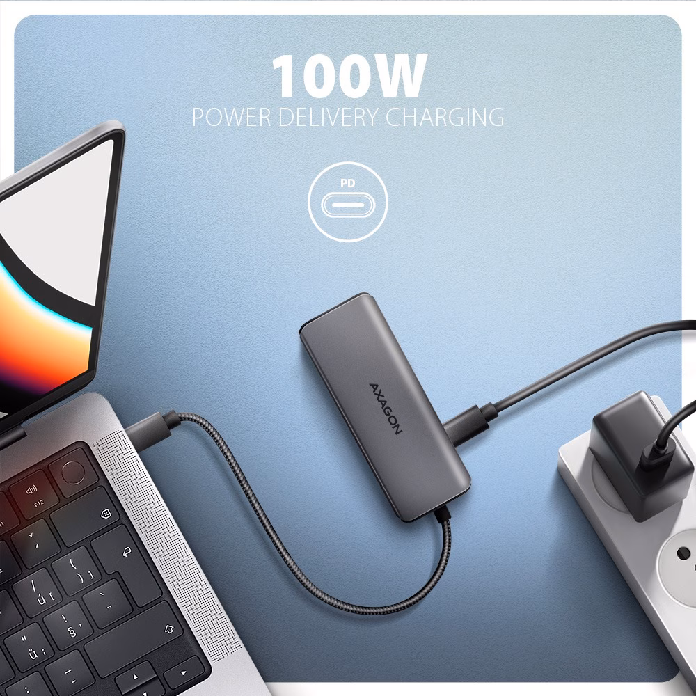 AXAGON HMC-5H8K laeb sülearvutit 100 W Power Delivery laadijaga