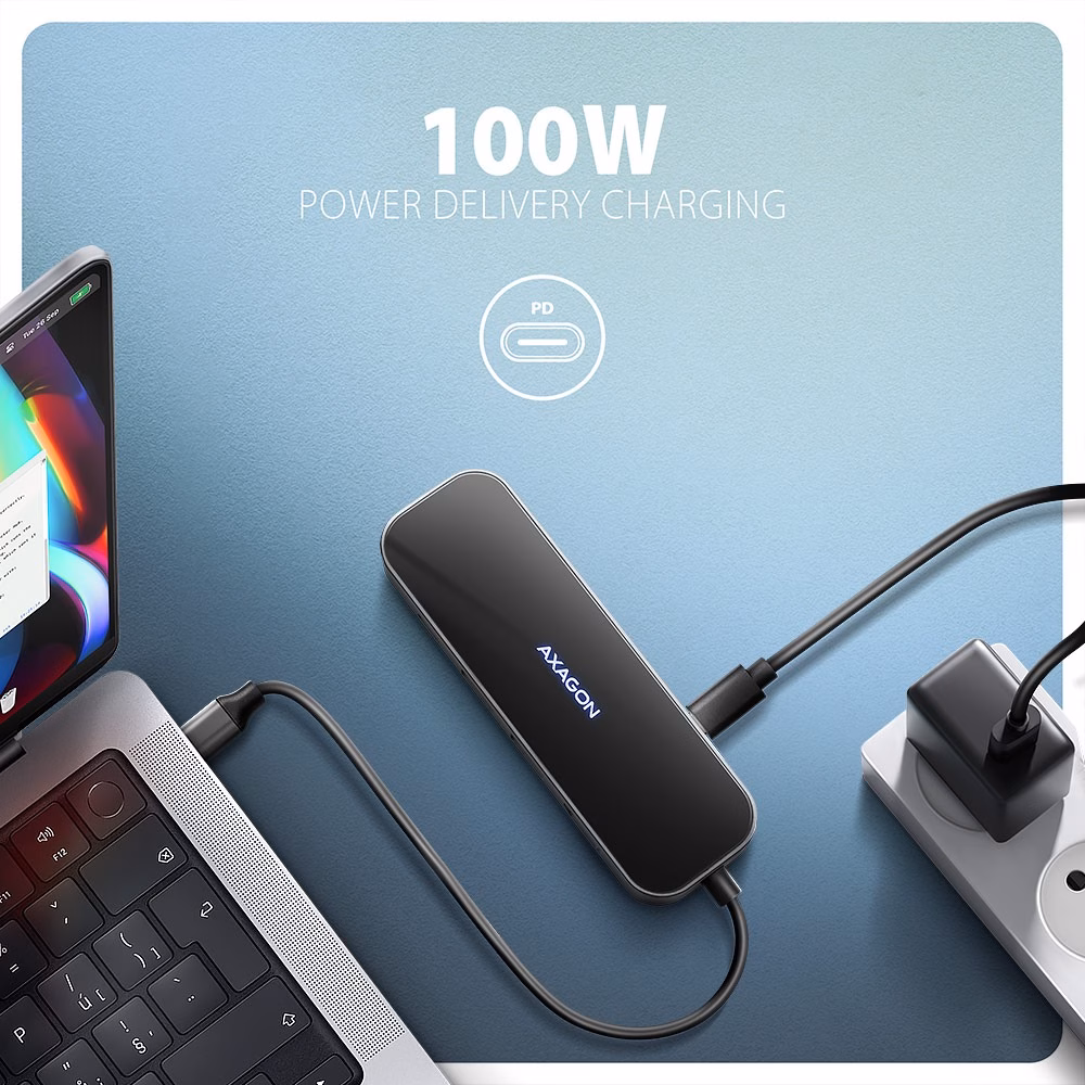 AXAGON HMC-6GLN laeb sülearvutit 100 W Power Delivery laadijaga