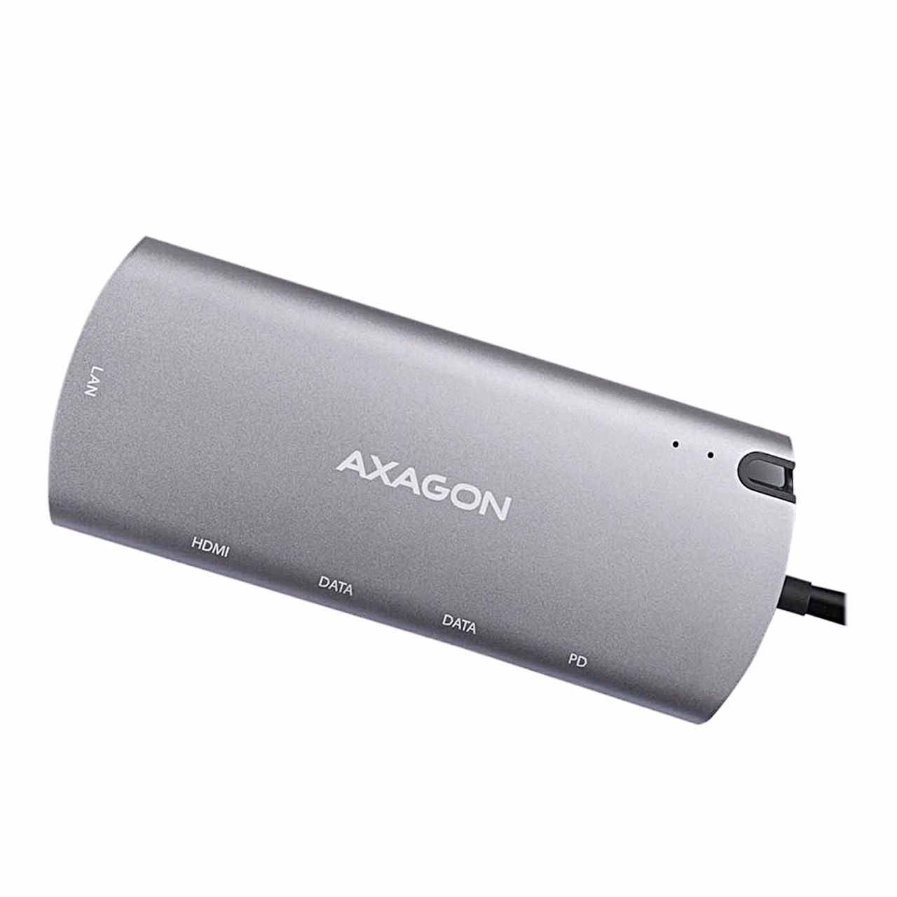 Halli alumiiniumkorpusega AXAGON HMC-6M2 pealtvaade portide märgistusega