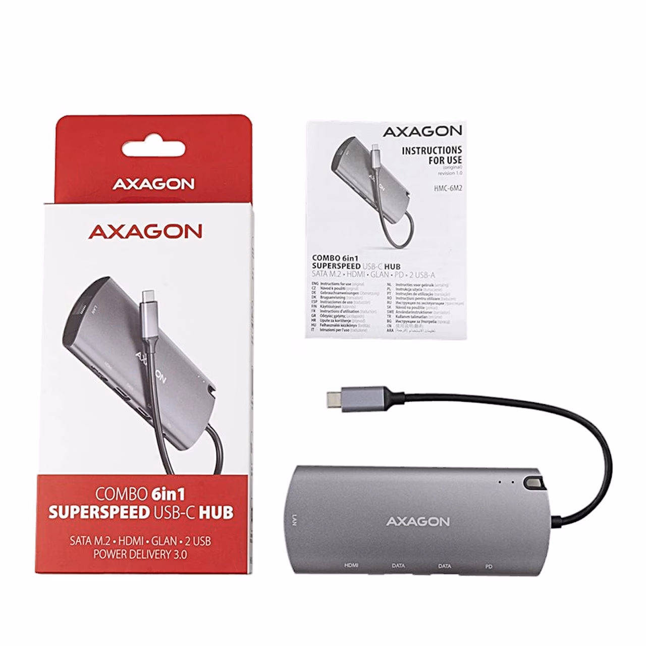 AXAGON HMC-6M2 müügikarp, kasutusjuhend ja jagaja kaabliga