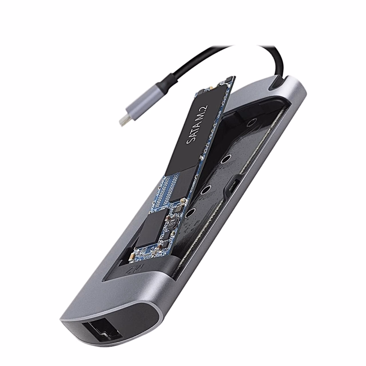 AXAGON HMC-6M2 tagakülg, SATA M.2 SSD paigaldatud pessa