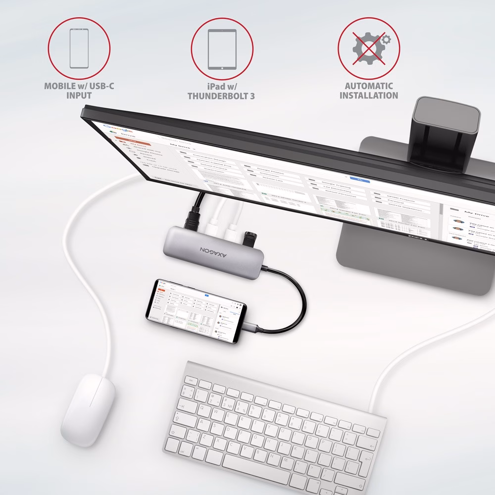 AXAGON HMC-HCR3A ühendatuna telefoni, monitori, klaviatuuri ja hiirega