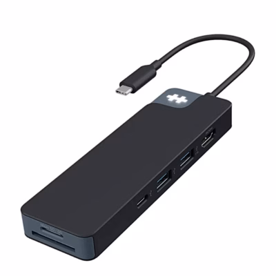 USB-C-jagaja HyperDrive Flex HD4102BKGL must korpus, kaardipesad ja USB-C-kaabel