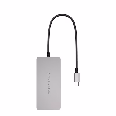 HyperDrive HDMB2 jagaja hall korpus ja kinnitatud USB-C-kaabel