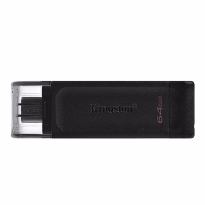 Must USB-C-mälupulk Kingston DataTraveler 70 64 GB, kork peal