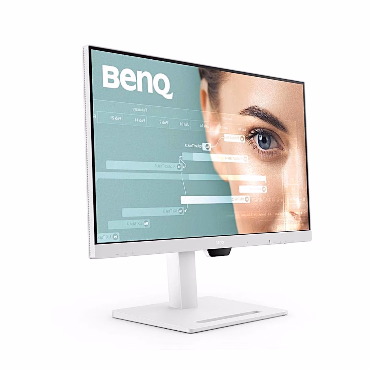 BenQ GW2790QT valge monitor vasakult küljelt, alumisel serval must juhtnupp
