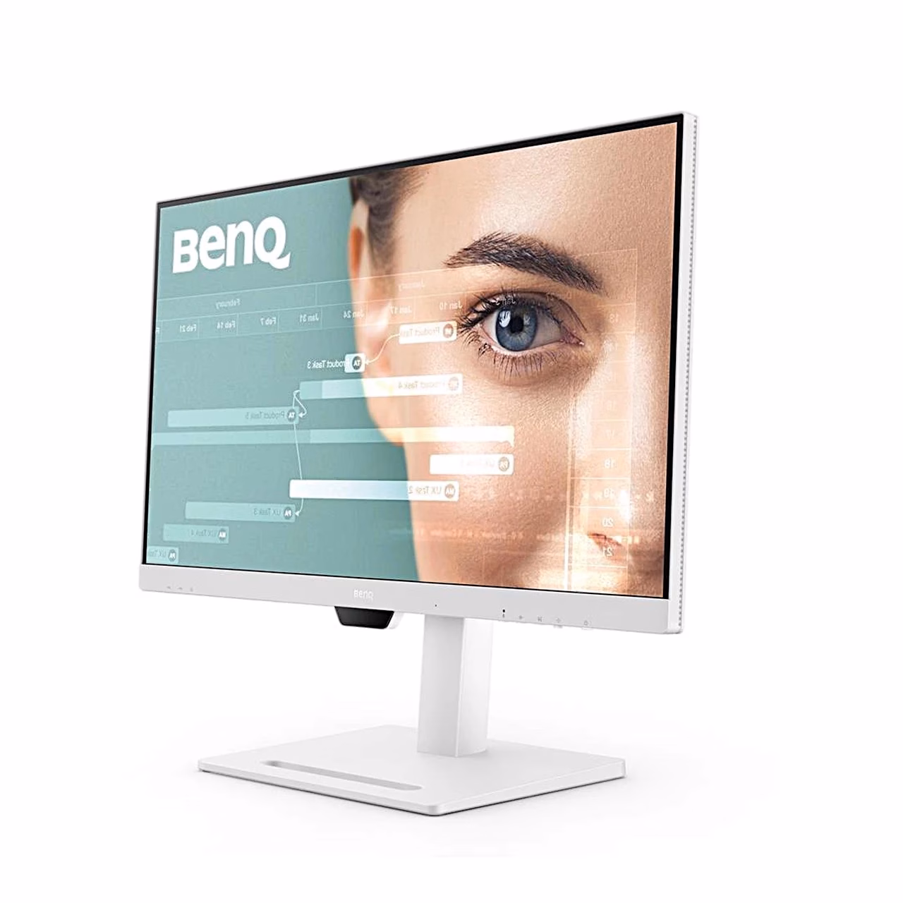 BenQ GW2790QT kuvar paremalt küljelt, valge korpus ja lame alus