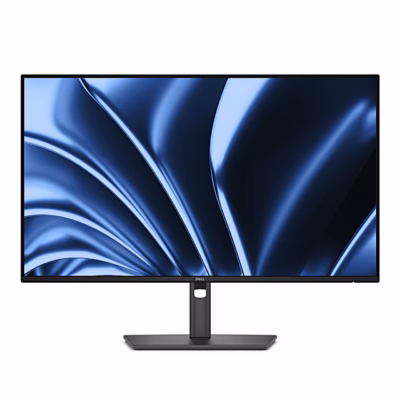 USB-C-ühendusega arvutimonitor Dell P2726HE alusel eestvaates, tumesinise taustapildiga
