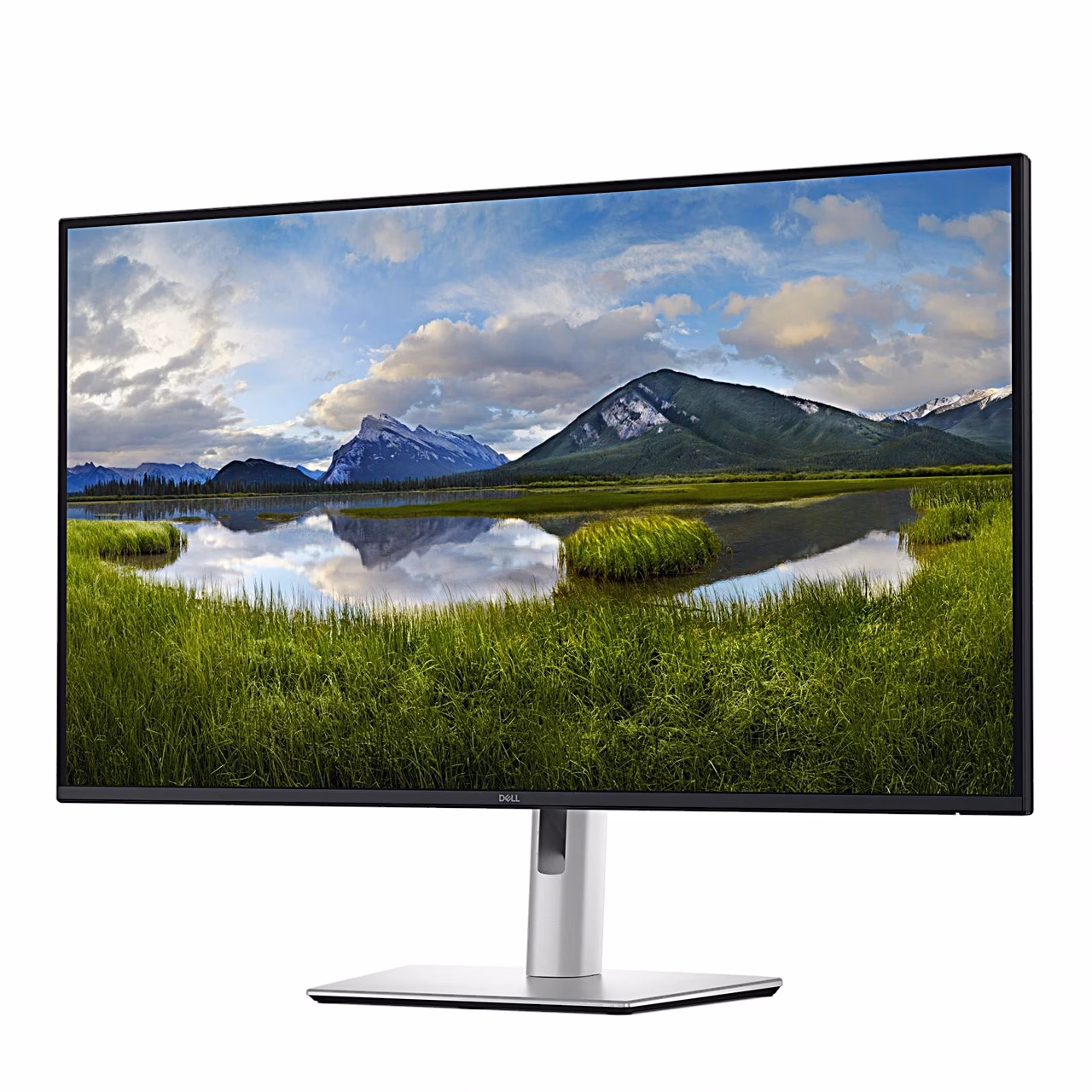 Dell P3225QE kuvar paremalt nurga alt koos alusega