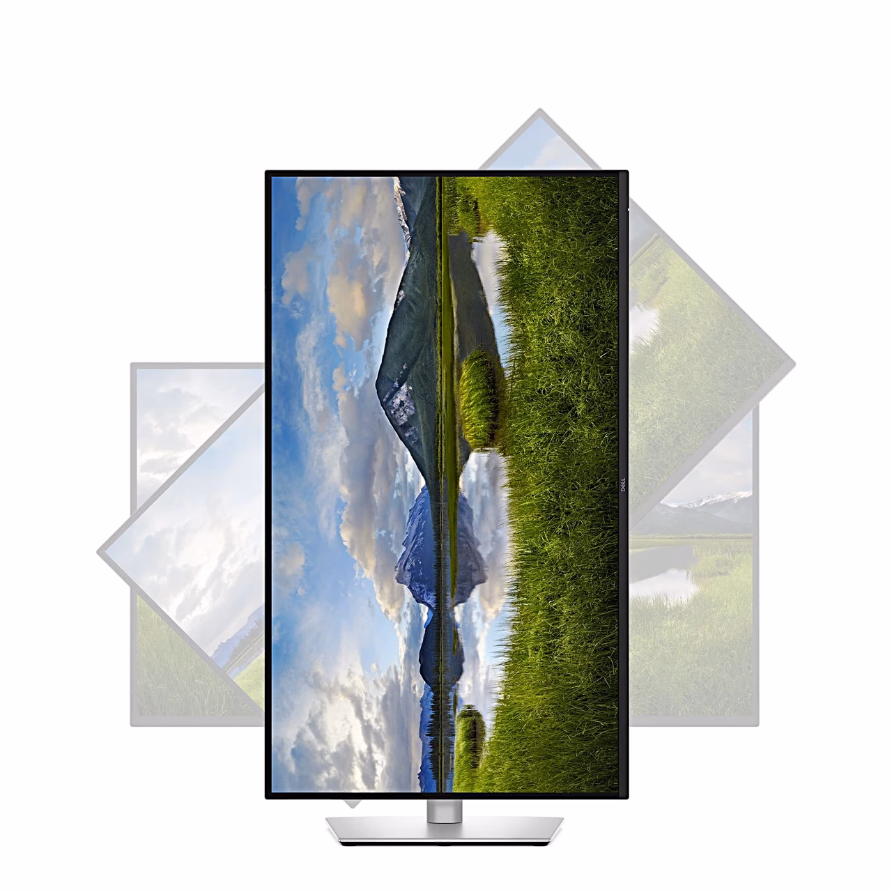 Dell P3225QE monitor püstasendisse keeratud ekraaniga eestvaates