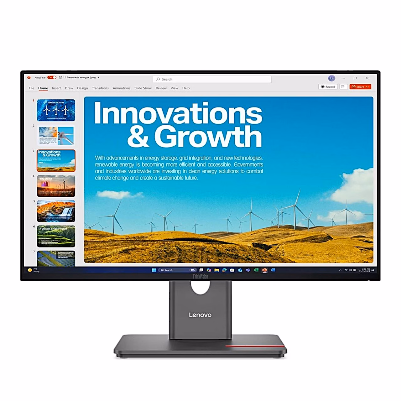 Lenovo P24QD-40 arvutimonitor eestvaates madalaimas asendis