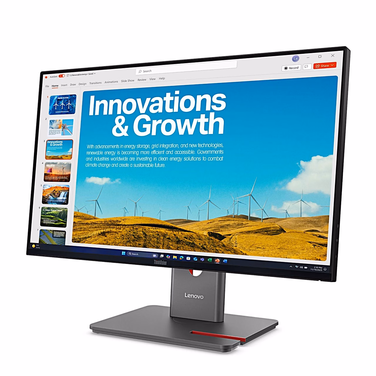 Lenovo ThinkVision P24QD-40 monitor vasakult nurga alt punase detailiga alusel