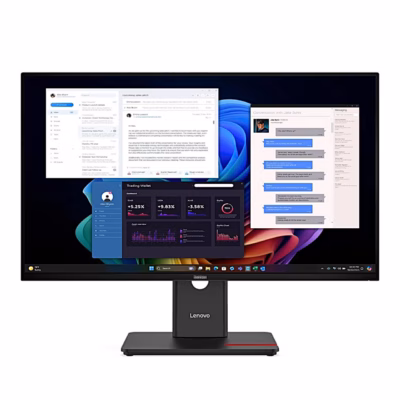 Arvutimonitor Lenovo ThinkVision T27UD-40 eestvaates, ekraanil töölaud ja aknad