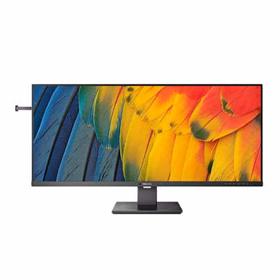 Arvutimonitor Philips 40B1U5600/00 eestvaates, lai 21:9 ekraan ja vasakul kõrvaklappide konks
