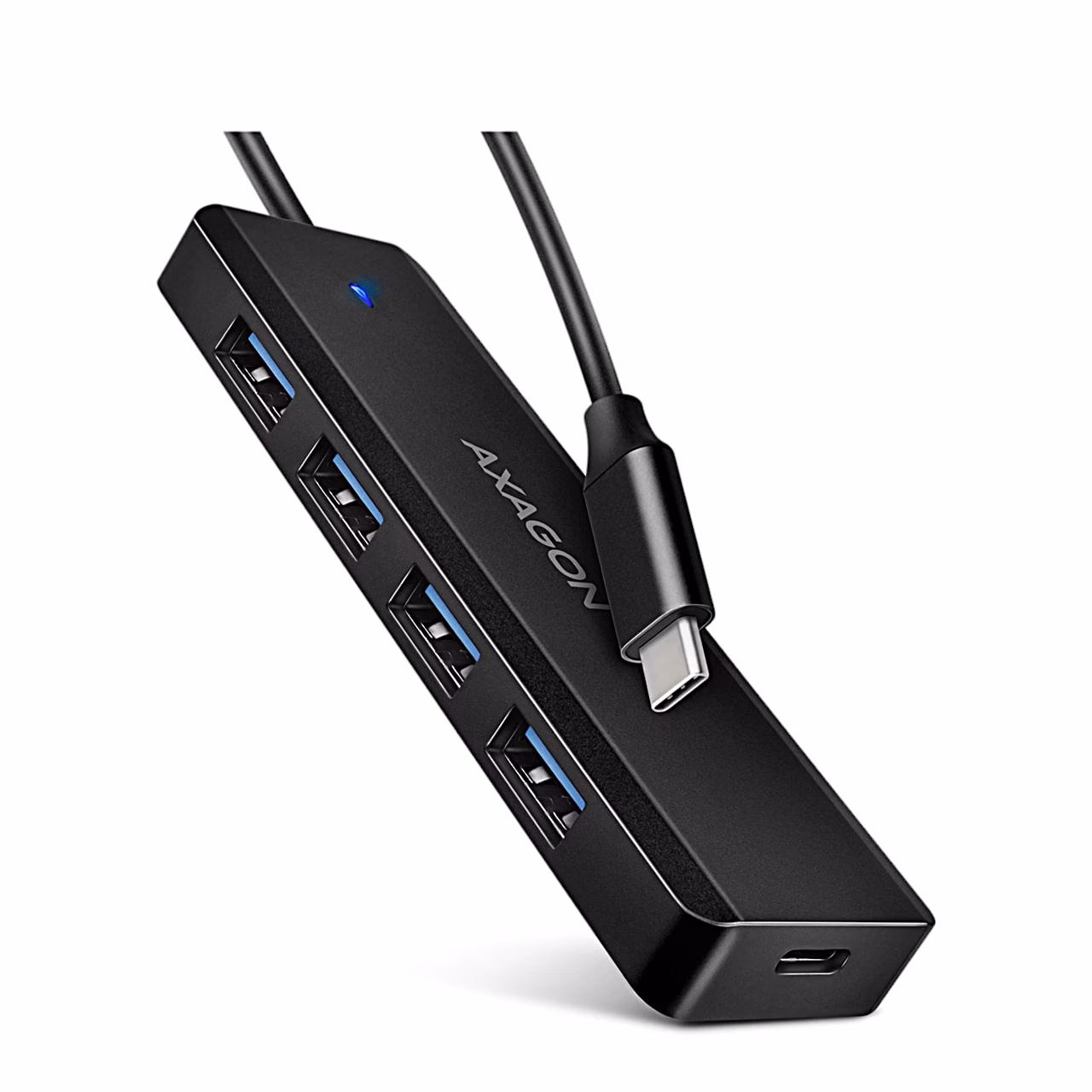 Must USB-jagaja AXAGON HUE-C1C nelja USB-A-pordi ja USB-C-kaabliga