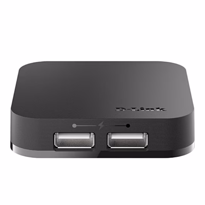 USB-jagaja D-Link DUB-H4 eestvaade kahe USB-A-pordiga