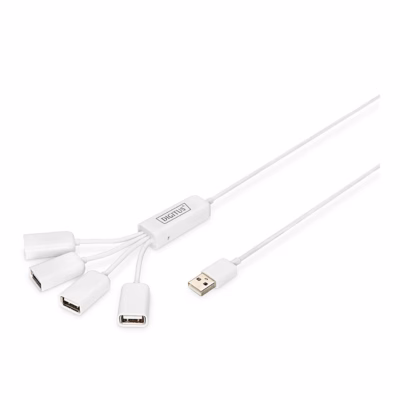 Valge Digitus DA-70216 USB hub nelja kaabliotsas oleva pordi ja USB-A-pistikuga
