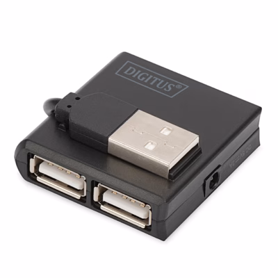 USB-jagaja Digitus DA-70217, kaks USB-A-porti ja korpusele kinnitatud pistik