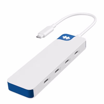Valge-sinine USB-jagaja Hyper HyperDrive Flex HD5201B nelja USB-C-pordi ja kaabliga