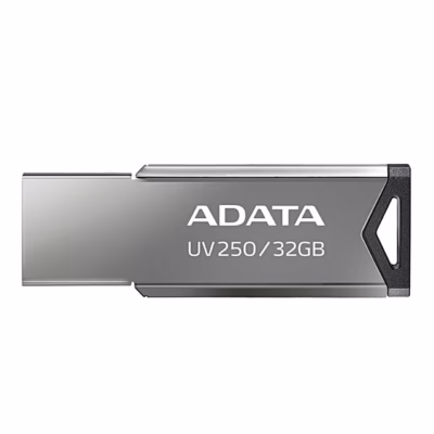 Hõbedane USB-mälupulk ADATA UV250 32 GB, külgvaade