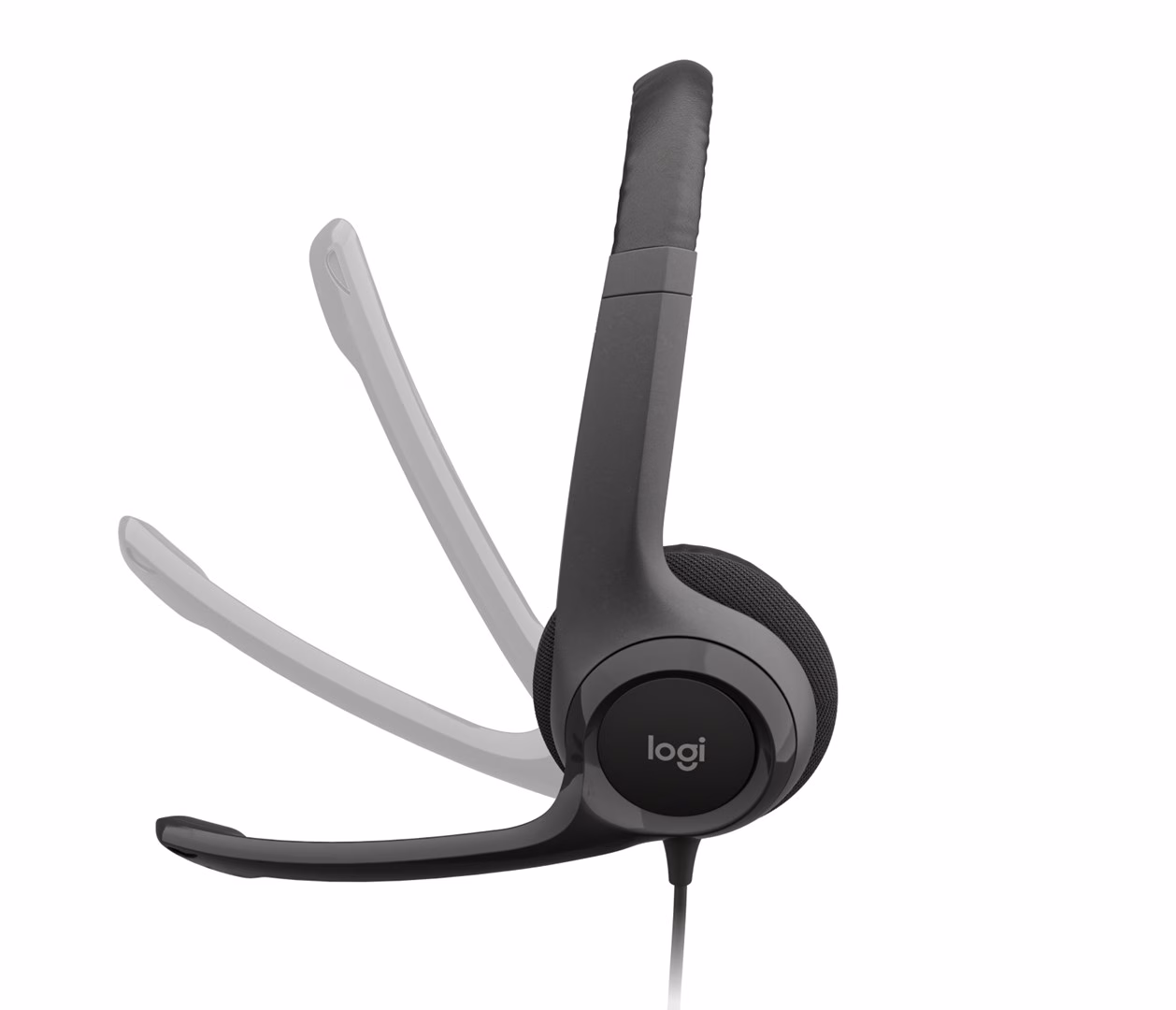 Logitech H390 peakomplekti mikrofonivarre pööramisasendid küljelt