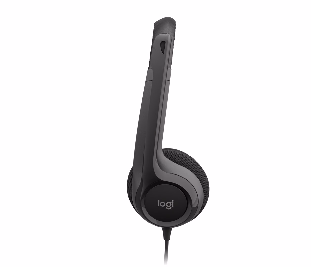 Logitech H390 peakomplekt küljelt, mikrofonivars üles pööratud