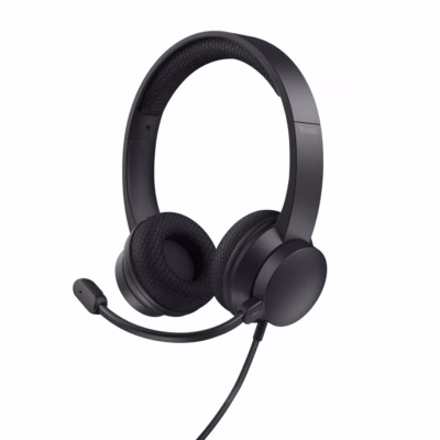 USB-peakomplekt Trust HS-260 mustas toonis, vaade nurga alt