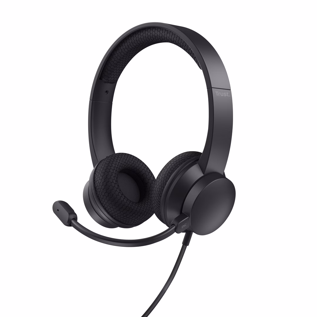 USB-peakomplekt Trust HS-260 mustas toonis, vaade nurga alt